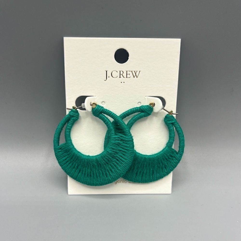 J. Crew Thread-Wrapped Green Hoop Earrings - Picture 3 of 4